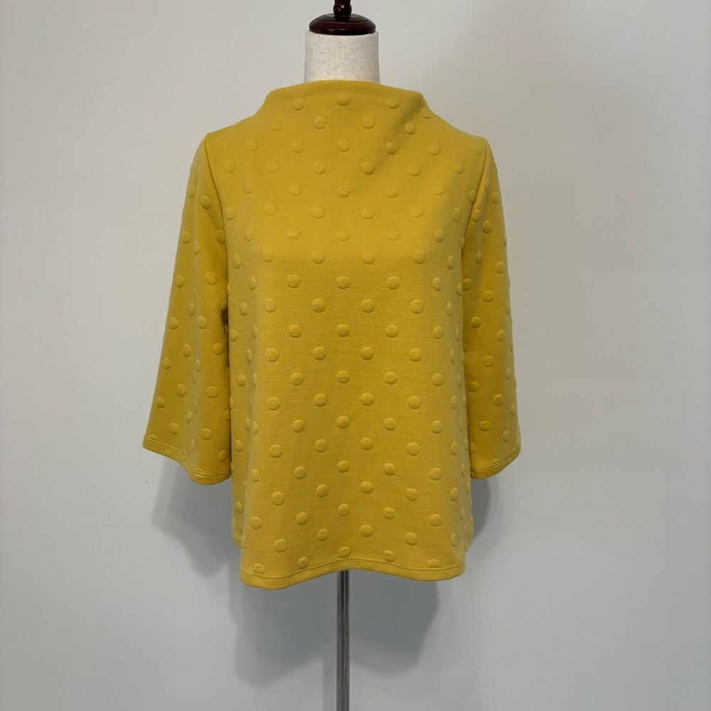 W5 Mustard Yellow Swiss Dot 3/4 Sleeve Knit Top Sz L